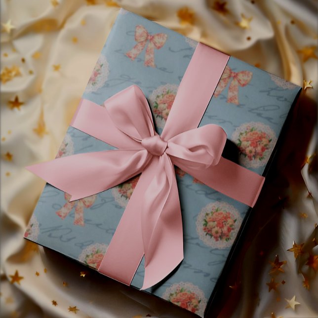 Papel De Regalo Letras Antiguas Rosas Vintage Toile Lazos (Vintage style wrapping paper for that special gift!)