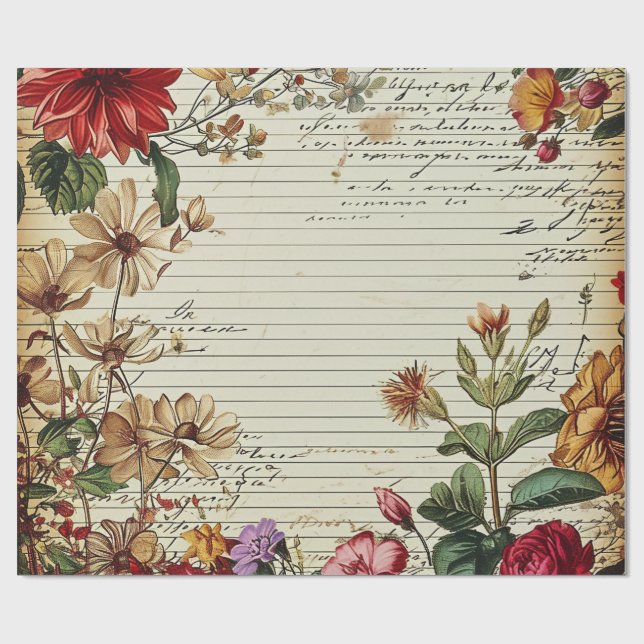 Papel De Regalo Letras de flor de diario basura antiguas (Superficie plana)
