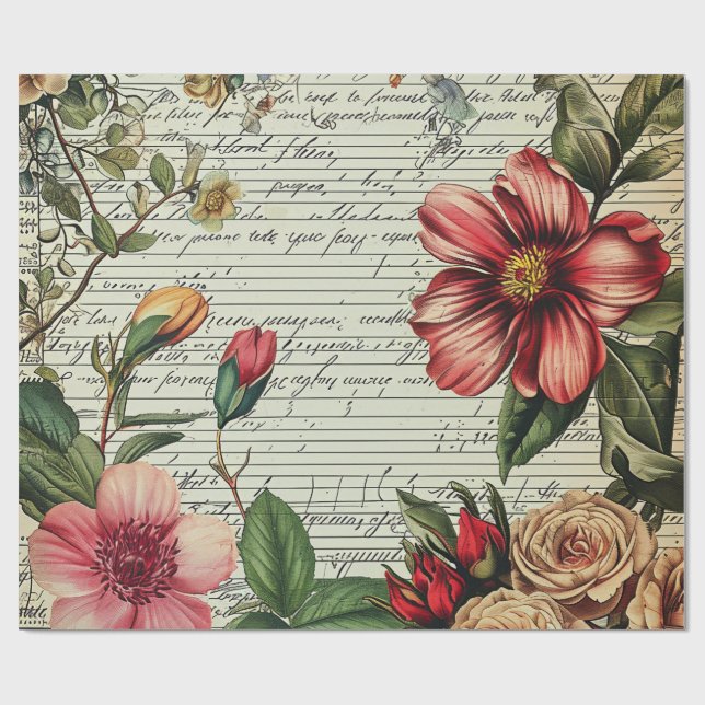 Papel De Regalo Letras de flor de diario basura antiguas (Superficie plana)