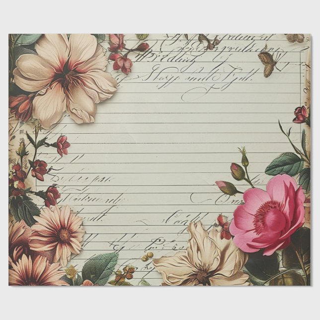 Papel De Regalo Letras de flor de diario basura antiguas (Superficie plana)