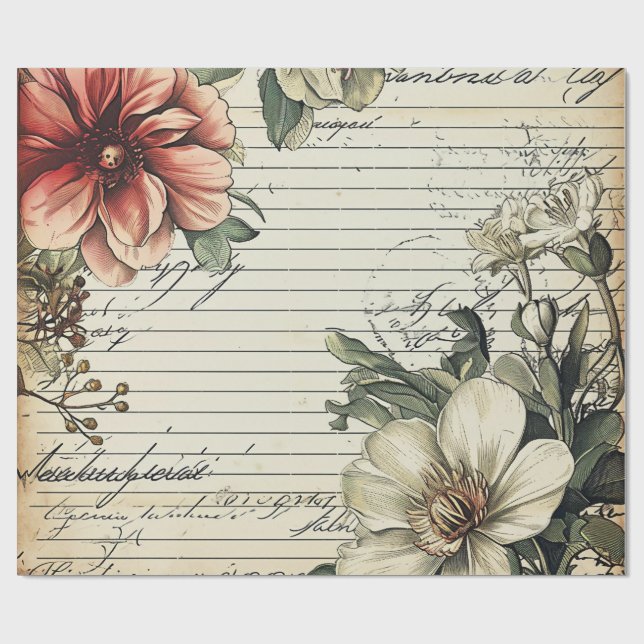 Papel De Regalo Letras de flor de diario basura antiguas (Superficie plana)