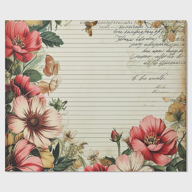 Papel De Regalo Letras de flor de diario basura antiguas (Superficie plana)