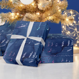 Papel De Regalo Letras de sirena con brillo azul e irisado