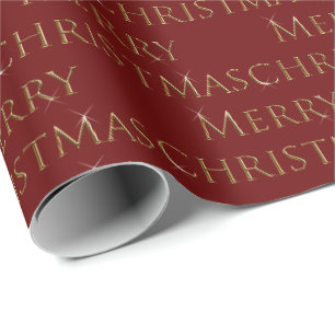 Papel De Regalo Letras doradas de fondo rojo Feliz Navidad