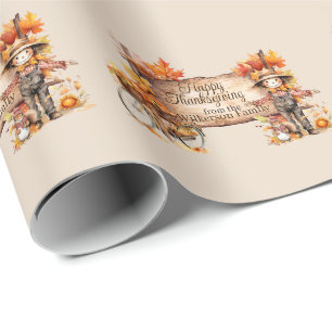 Papel De Regalo Letrero de madera de Acción de Gracias & Escena de