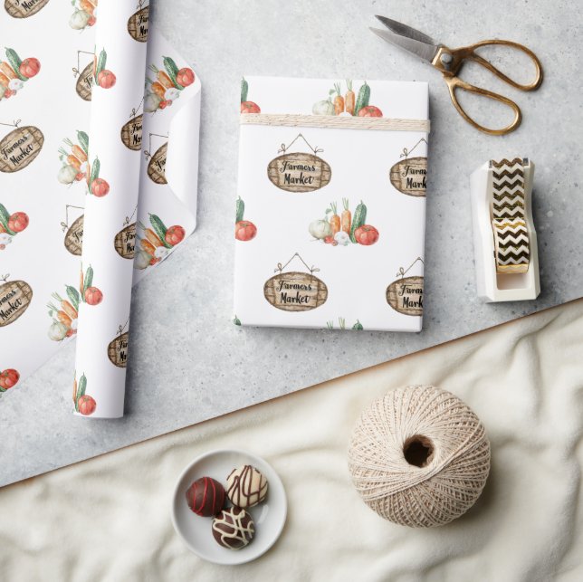 Papel De Regalo Letrero de Mercado de Granjeros de Madera Falsa (Artesanía)