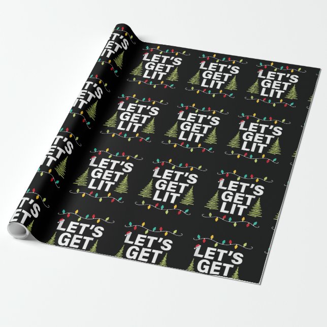 Papel De Regalo Let's Get Lit Funny Christmas Lights Family Xmas P (Desenrollado)