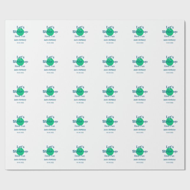 Papel De Regalo Let's strike up have fun green ball birthday name  (Superficie plana)
