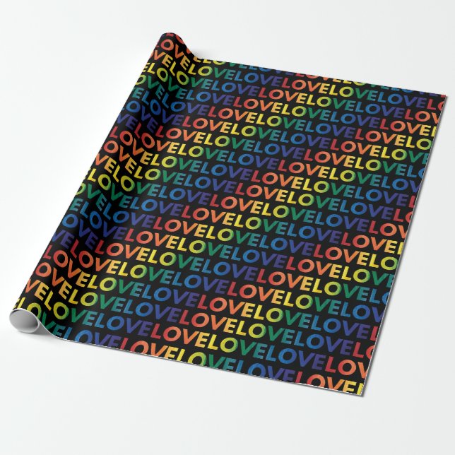 Papel De Regalo LGBT | Orgullo gay | Amor Arcoiris Sobre Negro (Desenrollado)