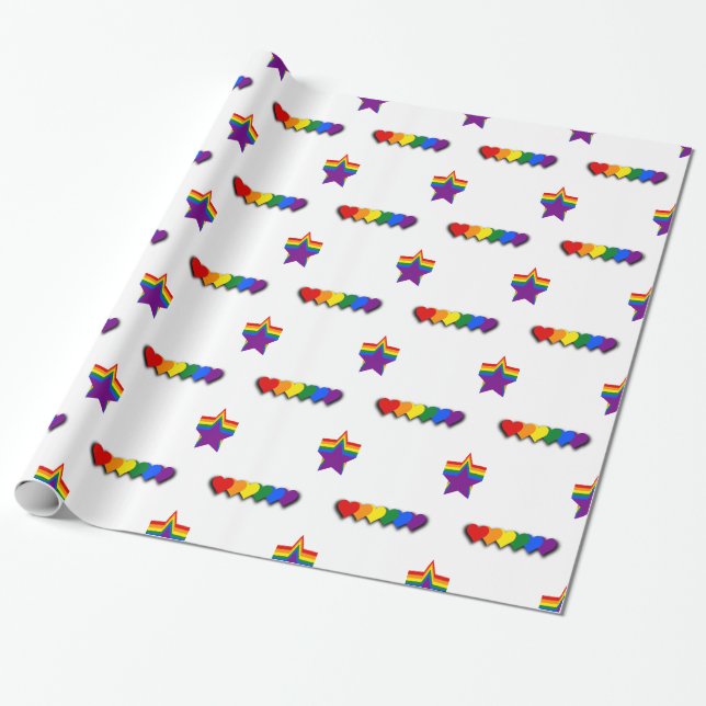 Papel De Regalo LGBT pride stars and hearts Wrapping Paper (Desenrollado)