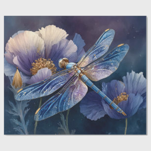 Papel De Regalo Libélula Azul con Decoupage de Alas Doradas