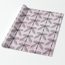 Papel De Regalo Libélula Insecto Amante Rosa