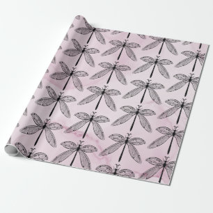 Papel De Regalo Libélula Insecto Amante Rosa