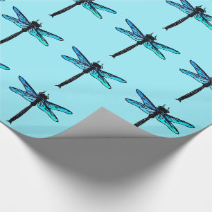 Papel De Regalo Libélula japonesa del vintage, azul turquesa