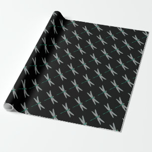 Papel De Regalo Libélula negra y turquesa