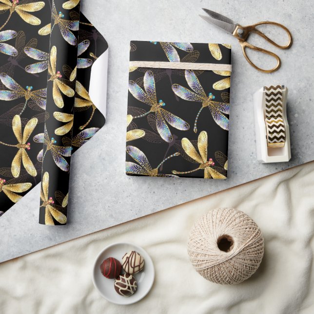 Papel De Regalo Libélulas doradas (Artesanía)