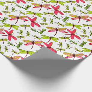 Papel De Regalo Libélulas rosadas y verdes