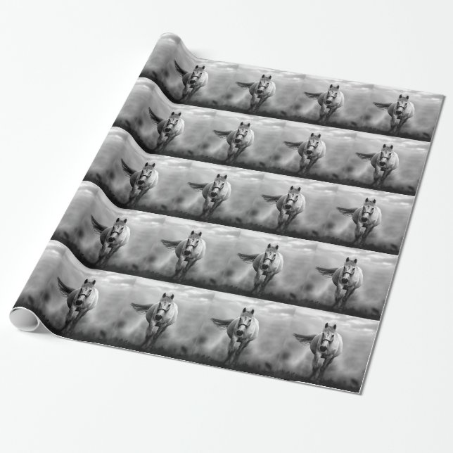 Papel De Regalo Libertad de caballo blanco y negro (Desenrollado)