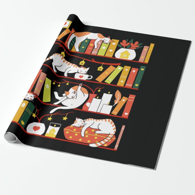 Papel De Regalo Library cats autumn colour version (Desenrollado)