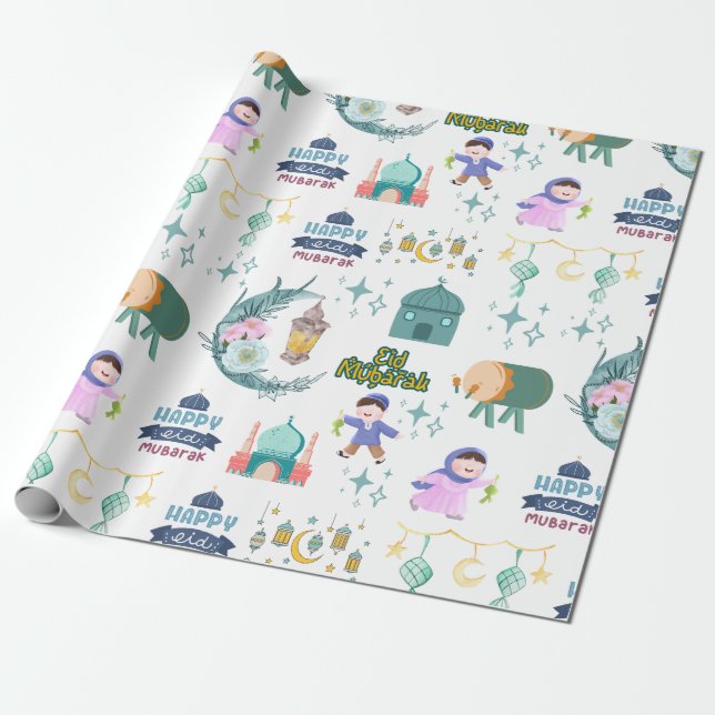 Papel De Regalo Libro Blanco Eid Al-Fitr Mubarak (Desenrollado)