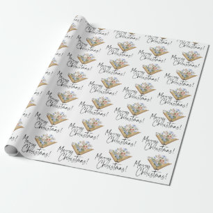 Papel De Regalo Libro con flores Feliz Navidad