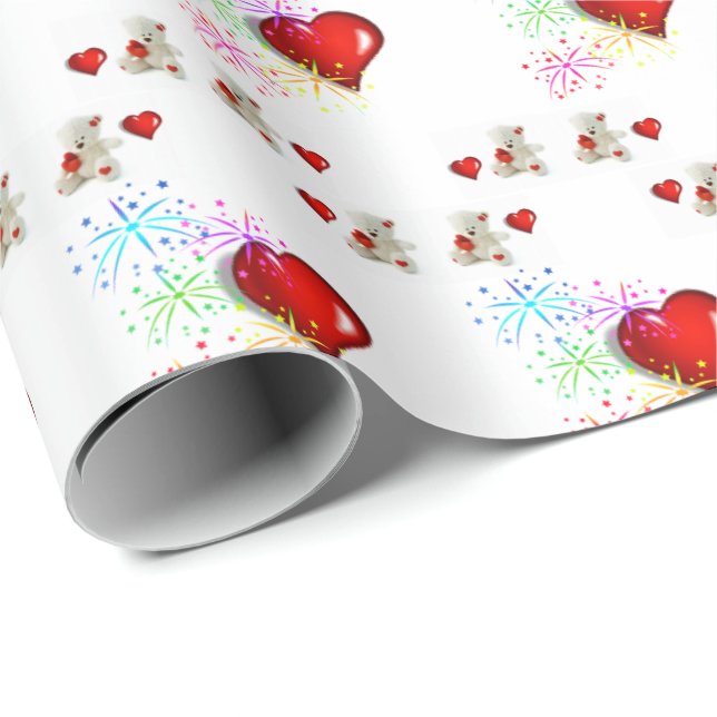 Papel De Regalo Libro de cumpleaños feliz Oso de peluche blanco (Esquina del rollo)