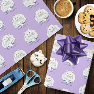 Papel De Regalo Libro divertido de gato blanco leyendo Humor Púrpu