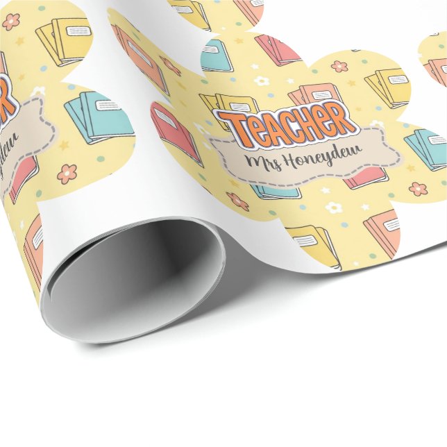Papel De Regalo Libro escolar patrón maestro amarillo (Esquina del rollo)