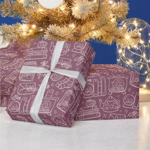 Papel De Regalo Libro Invernal Dibujado a Mano Cottagecore Amante 