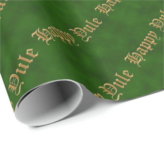 Papel De Regalo Libro verde feliz Yule y oro pagano envuelto (Esquina del rollo)