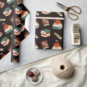 Papel De Regalo Libros Acogedores y Lectura de Café