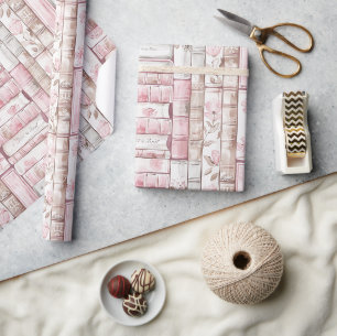 Papel De Regalo Libros Blancos Cumpleaños Rubor Rosa