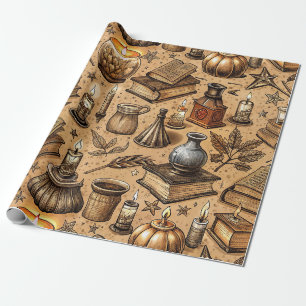 Papel De Regalo Libros de Brujería Vintage y Patrón de Velas