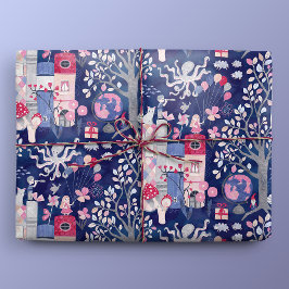 Papel De Regalo Libros de cuento de hadas y criaturas mágicas azul