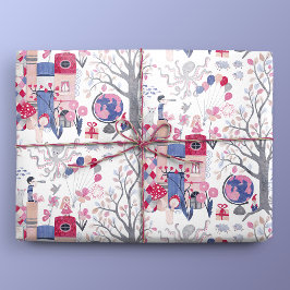 Papel De Regalo Libros de cuento de hadas y criaturas mágicas blan