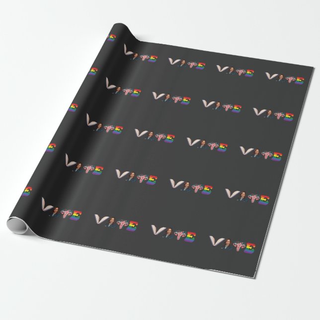 Papel De Regalo Libros de VOTO Uterus LGBT Kamala Harris Walz Elec (Desenrollado)