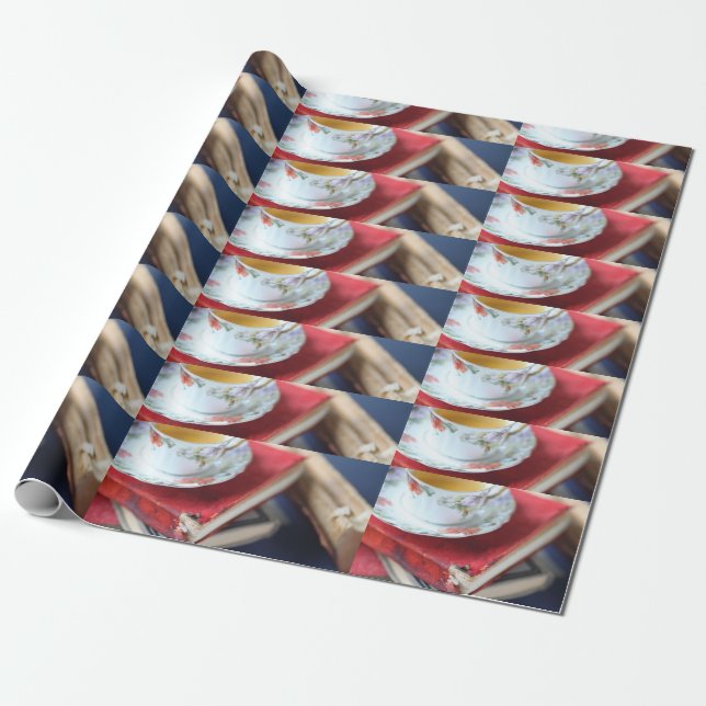 Papel De Regalo Libros del vintage con té (Desenrollado)