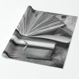Papel De Regalo Libros en blanco y negro