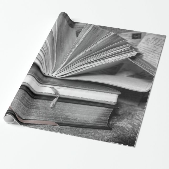 Papel De Regalo Libros en blanco y negro (Desenrollado)