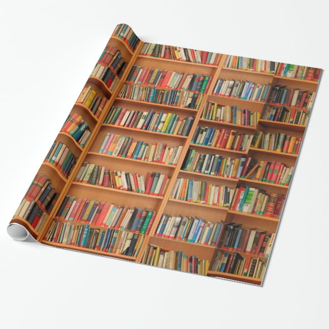 Papel De Regalo Libros en fondo de estantería (Desenrollado)