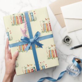 Papel De Regalo Libros, flores, mariposa