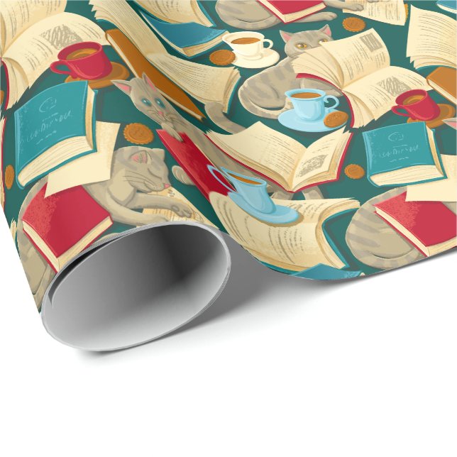 Papel De Regalo Libros y gatos (Esquina del rollo)