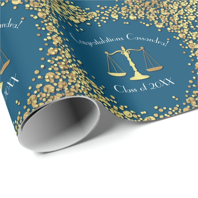 Papel De Regalo Licenciatura en Oro Azul (Esquina del rollo)
