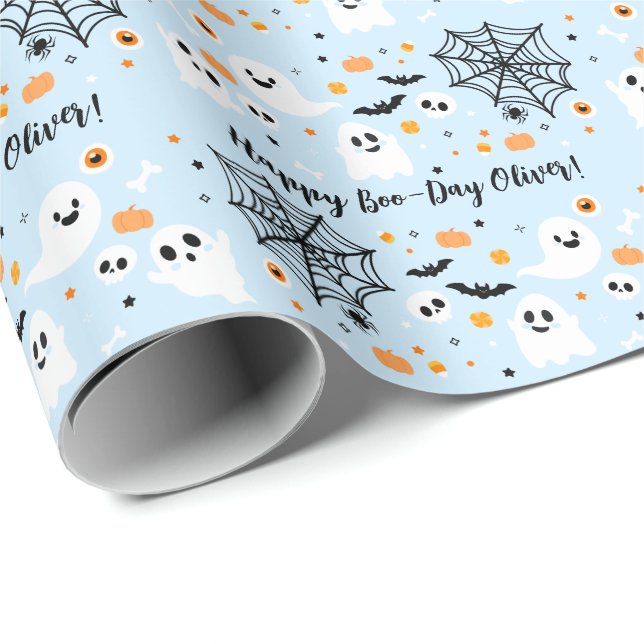 Papel De Regalo Light Blue Halloween Ghost (Esquina del rollo)