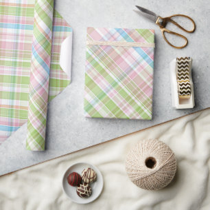 Papel De Regalo Light Blue Soft Green Blush Pink Plaid Art Pattern