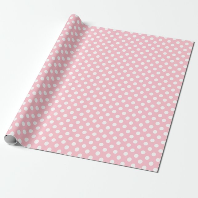 Papel De Regalo Light Pink White Large Polka Dots (Desenrollado)