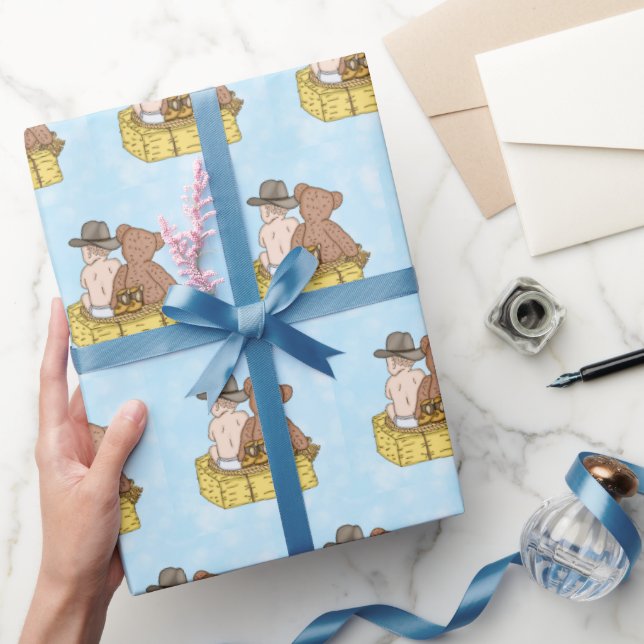 Papel De Regalo Lil' Cowboy y Teddy Bear Baby Shower (Regalar)