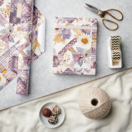 Papel De Regalo Lila Amarillo Colcha Gingham Cottagecore Floral