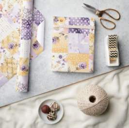 Papel De Regalo Lila Amarillo Colcha Gingham Cottagecore Floral