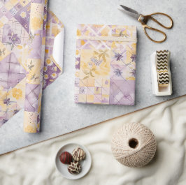 Papel De Regalo Lila Amarillo Colcha Gingham Cottagecore Floral